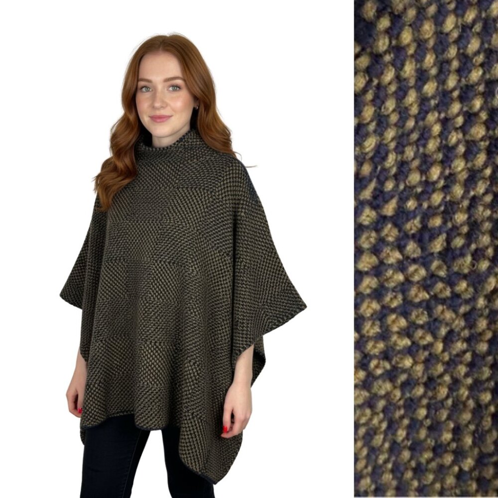 Irish 100% Wool Knit Poncho Cape XS/S Donegal Ireland EUC Wool Soft Blue Green